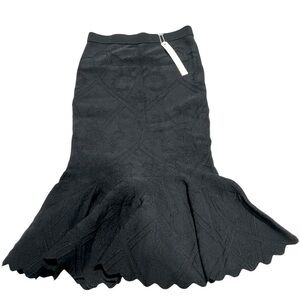 Jonathan Simkhai Linked Rib-Knit Fit-and-Flare Midi Skirt Black Small